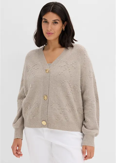 Texturierte Strickjacke in grau von vorne (im Anschnitt) - bonprix
