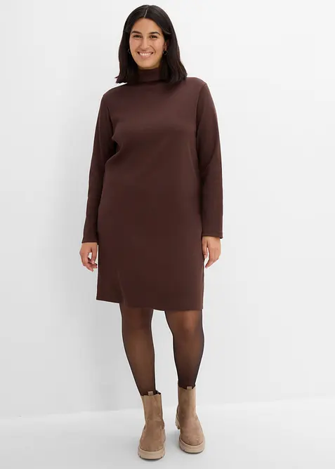 Jerseykleid aus Bio-Baumwolle in braun von vorne (Totalaufnahme) - bonprix