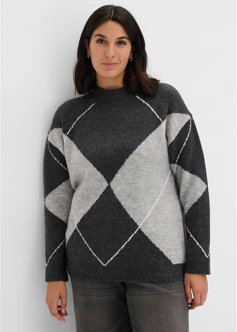 Oversize-Pullover mit Stehkragen in grau von vorne (im Anschnitt) - bonprix