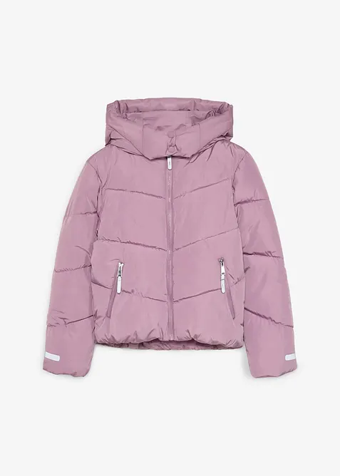 warm gefütterte Puffer-Jacke mit Kapuze in lila von vorne - bonprix