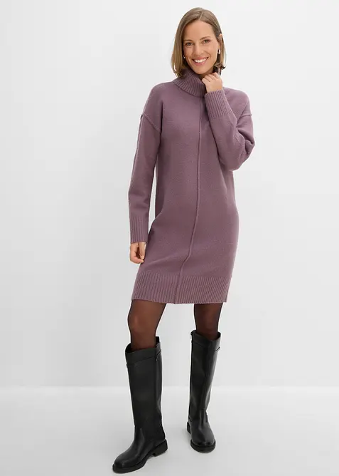 Strickkleid mit Ziernaht in lila von vorne (Totalaufnahme) - bonprix