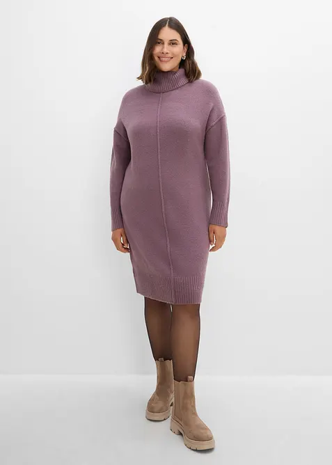 Strickkleid mit Ziernaht in lila von vorne (Totalaufnahme) - bonprix