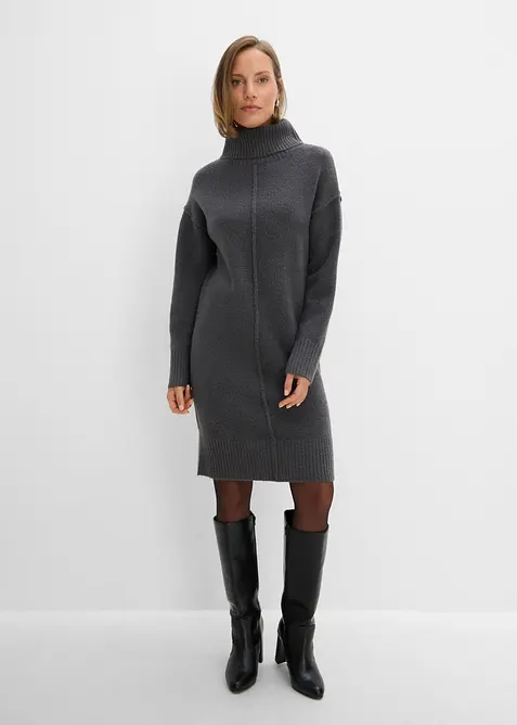 Strickkleid mit Ziernaht in grau von vorne (Totalaufnahme) - bonprix