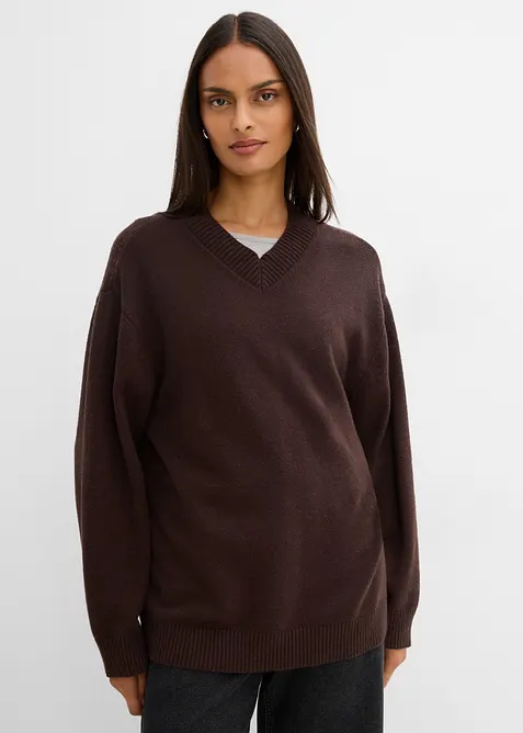 Pullover aus softem Viskose-Mix in braun von vorne (im Anschnitt) - bonprix