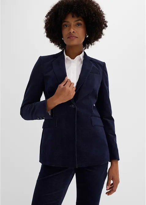 Blazer aus Cordsamt in blau von vorne (im Anschnitt) - bonprix