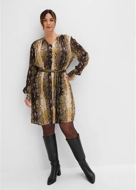Chiffonkleid mit Glitzerfäden in schwarz von vorne (Totalaufnahme) - bonprix