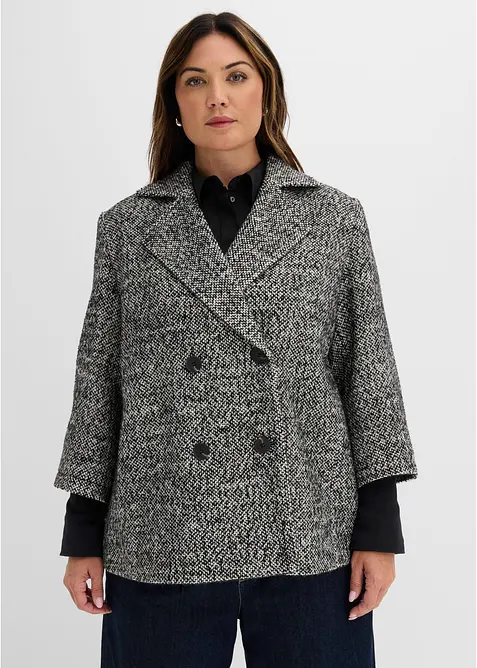 Cabanjacke in Tweedoptik mit Strickstulpen in schwarz von vorne (im Anschnitt) - bonprix