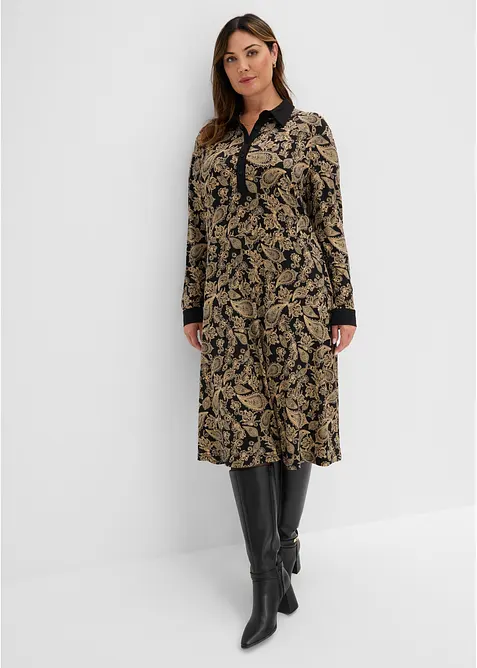 Jerseykleid im Paisley Design in schwarz von vorne (Totalaufnahme) - bonprix