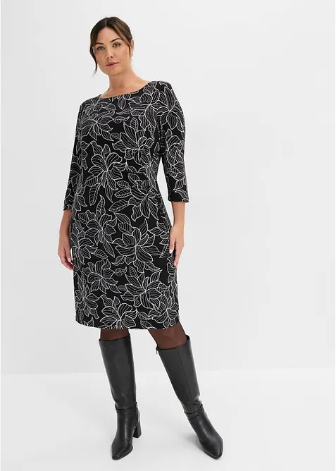 Jerseykleid mit Blumen-Design in schwarz von vorne (Totalaufnahme) - bonprix