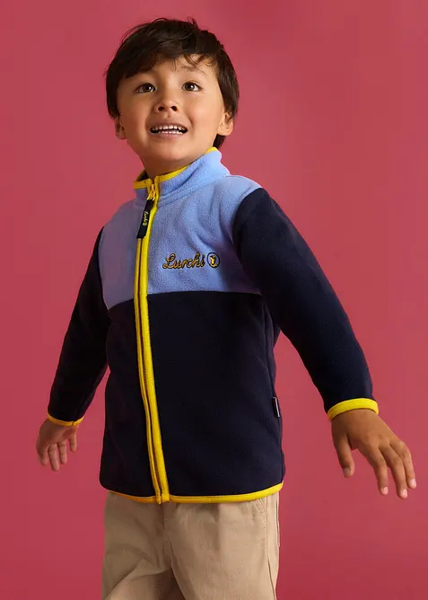 Lurchi Fleecejacke mit Kontrastdetails in blau von vorne (im Anschnitt) - Lurchi