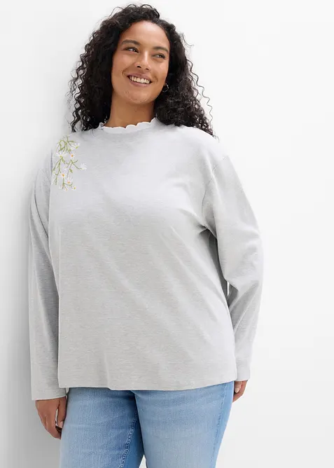 Langarmshirt mit schwerer Bio-Baumwolle in grau von vorne (im Anschnitt) - bonprix