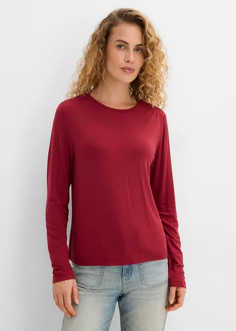 Langarmshirt aus elastischem Viskose-Mix in rot von vorne (im Anschnitt) - bonprix