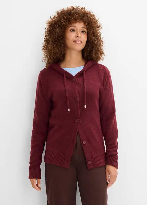 Strickjacke mit Kapuze in rot von vorne (im Anschnitt) - bonprix