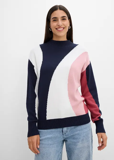 Pullover aus Baumwoll-Mix in blau von vorne (im Anschnitt) - bonprix