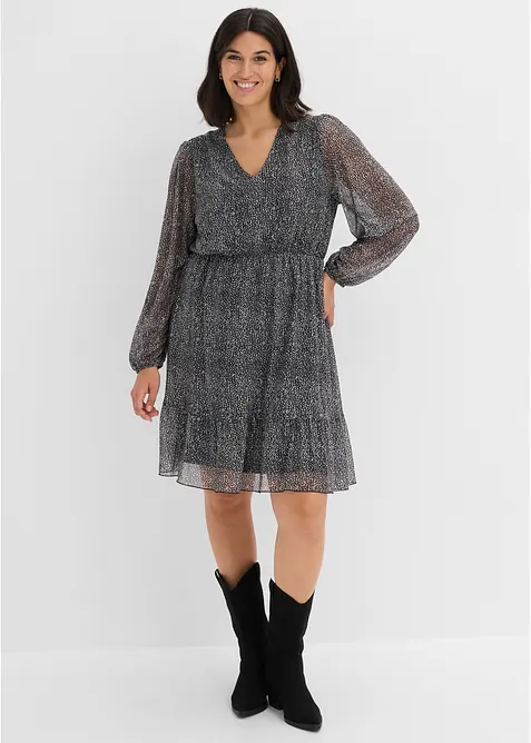 Jerseykleid aus feinem Mesh in schwarz von vorne (Totalaufnahme) - bonprix