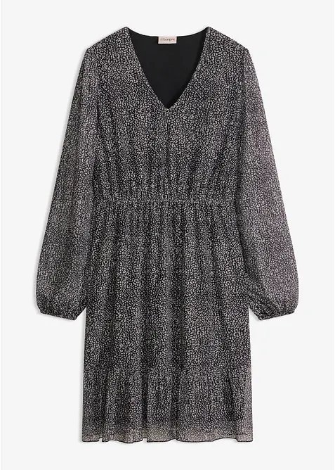 Jerseykleid aus feinem Mesh in schwarz von vorne - bonprix