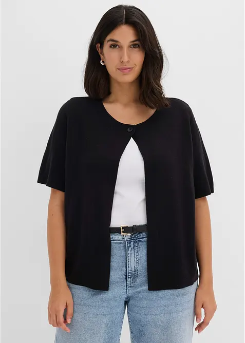 Strickjacke aus Baumwoll-Mix in schwarz von vorne (im Anschnitt) - bonprix