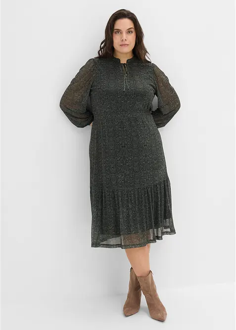 Jerseykleid aus feinem Mesh in grün von vorne (Totalaufnahme) - bonprix
