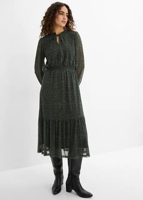Jerseykleid aus feinem Mesh in grün von vorne (Totalaufnahme) - bonprix