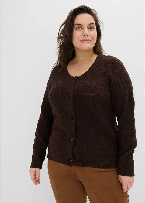 Ajourjacke mit durchgehender Knopfleiste in braun von vorne (im Anschnitt) - bonprix