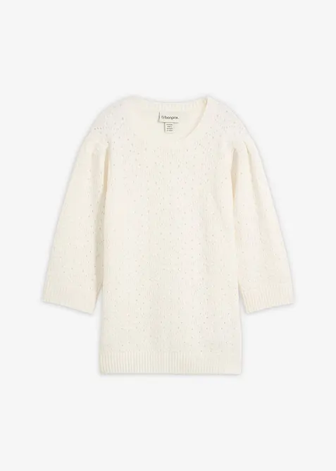 Ajour-Pullover mit 3/4-Arm in weiß von vorne - bonprix