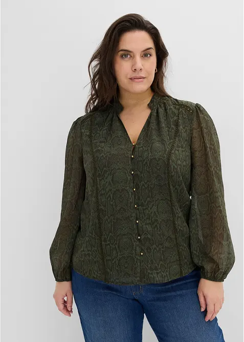 Bluse mit Spitzenverzierung in grün von vorne (im Anschnitt) - bonprix