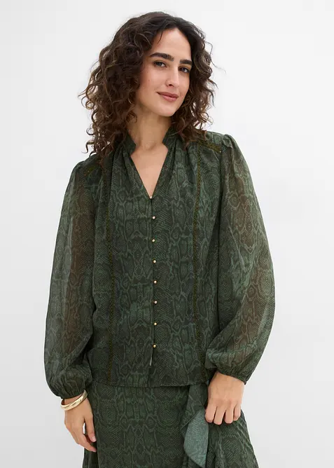 Bluse mit Spitzenverzierung in grün von vorne (im Anschnitt) - bonprix