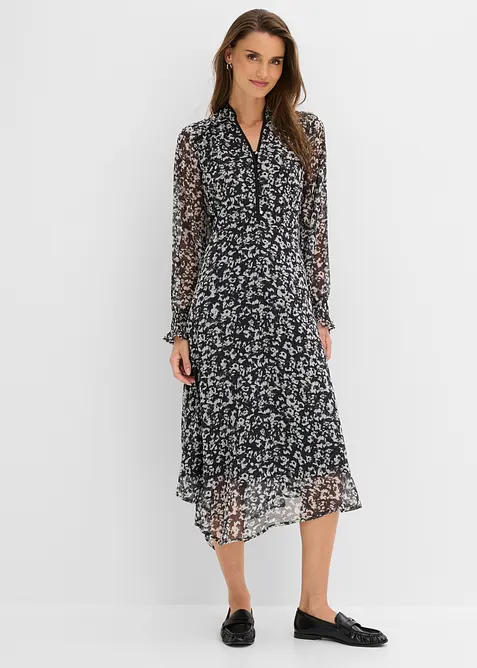Midikleid mit asymmetrischem Saum in schwarz von vorne (Totalaufnahme) - bonprix