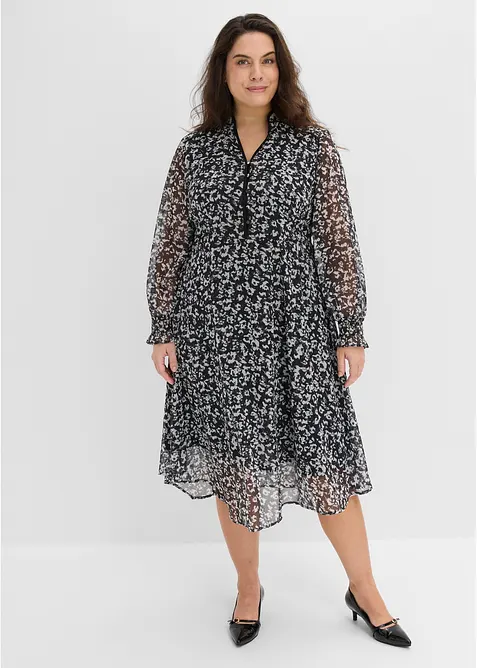 Midikleid mit asymmetrischem Saum in schwarz von vorne (Totalaufnahme) - bonprix