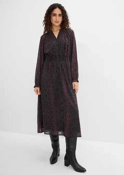 Chiffonkleid mit Frill-Ärmeln in braun von vorne (Totalaufnahme) - bonprix