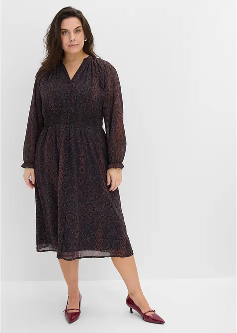 Chiffonkleid mit Frill-Ärmeln in braun von vorne (Totalaufnahme) - bonprix