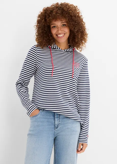 Interlock-Hoodie mit Bio-Baumwolle in blau von vorne (im Anschnitt) - bonprix