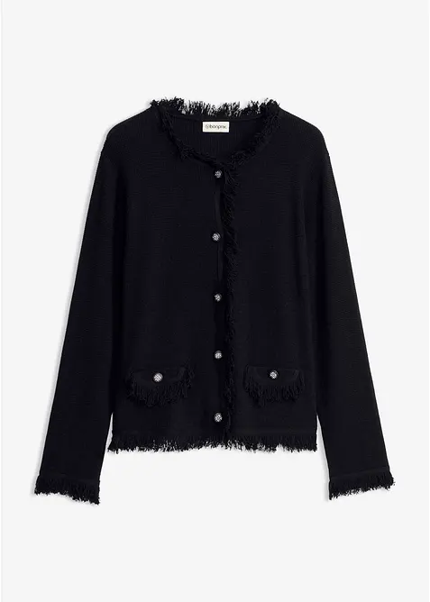 Strickjacke aus Bouclé in schwarz von vorne - bonprix