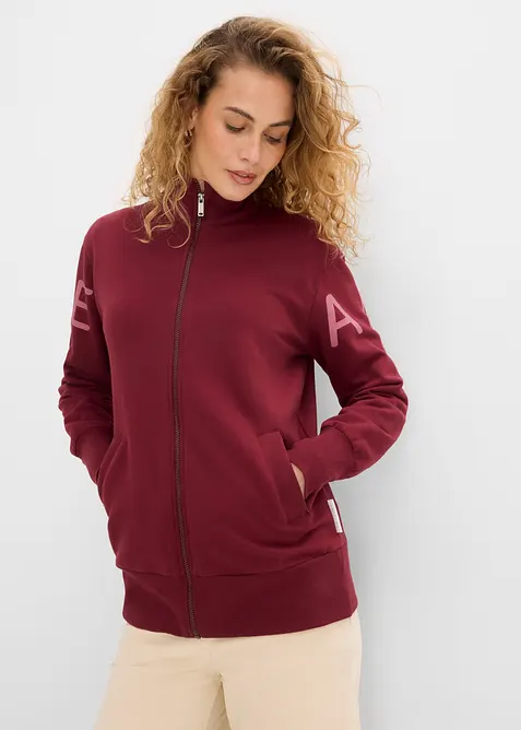 Sweatjacke aus elastischem Bio-Baumwoll-Mix in rot von vorne (im Anschnitt) - bonprix