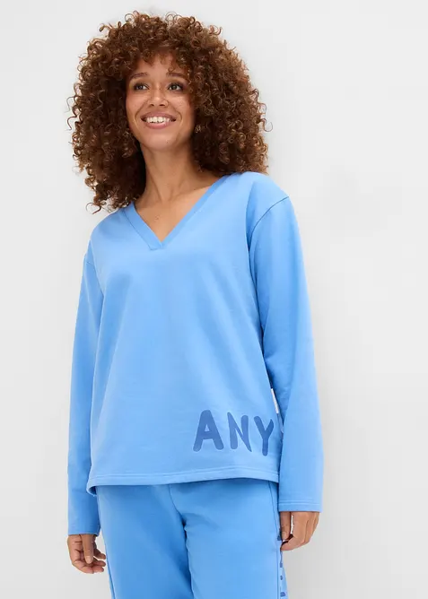 Sweatshirt aus elastischem Bio-Baumwoll-Mix in blau von vorne (im Anschnitt) - bonprix