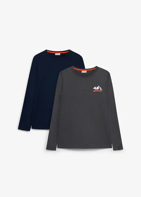 Langarmshirt (2er Pack) in blau von vorne - bonprix