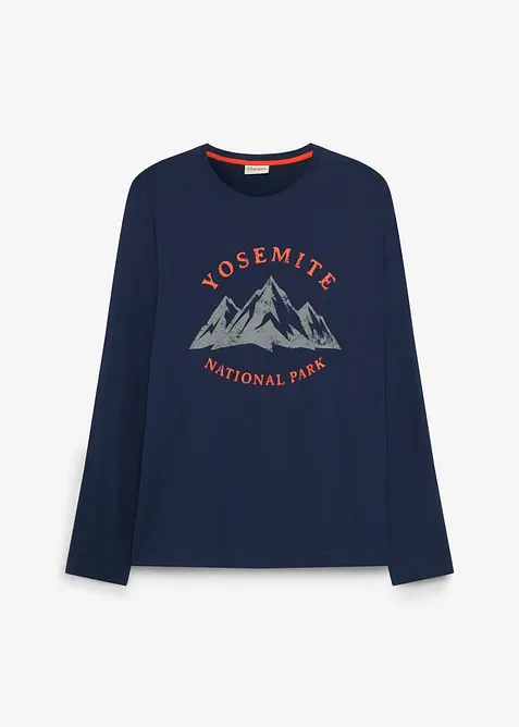 Langarmshirt aus reiner Bio-Baumwolle in blau von vorne - bonprix