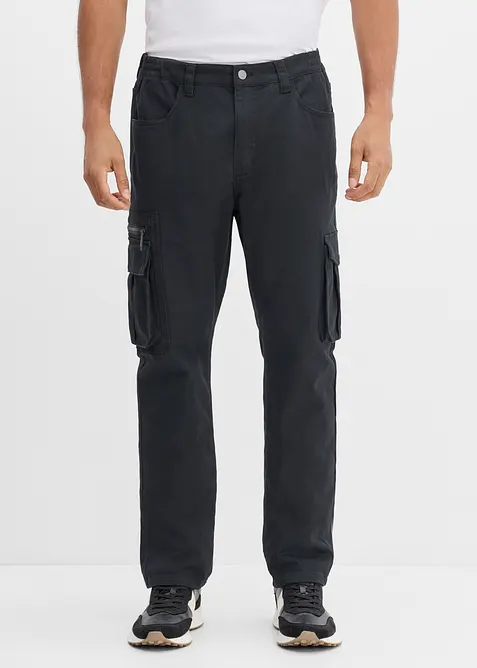 Classic Fit Stretch-Cargohose mit Dehnbund, Straight in schwarz von vorne - bonprix