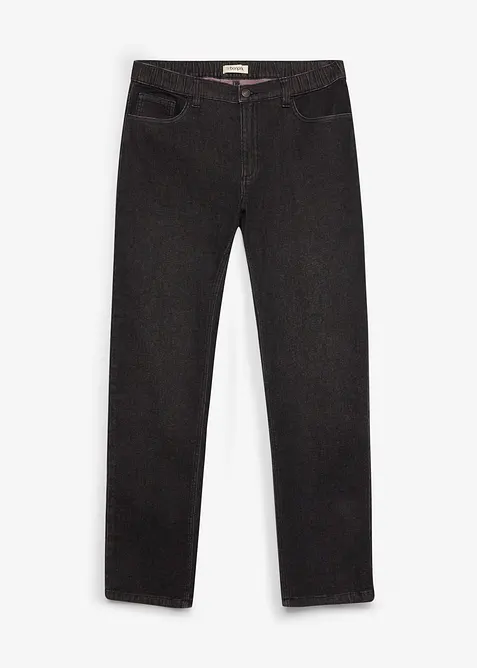 Regular-Fit-Jeans mit Dehnbund, Straight in schwarz von vorne - bonprix