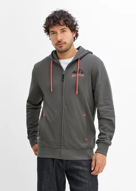 Kapuzen-Sweatjacke in Regular Fit in grau von vorne (im Anschnitt) - bonprix