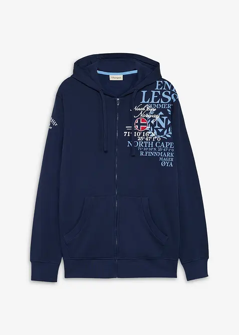 Kapuzen-Sweatjacke aus reiner Baumwolle in blau von vorne - bonprix