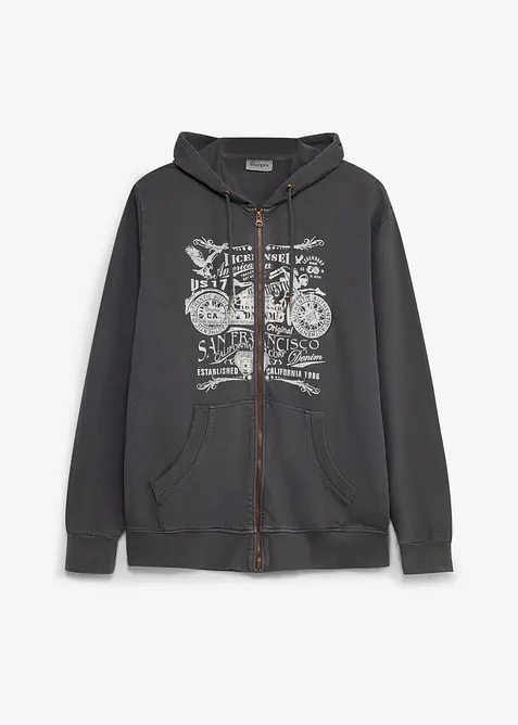 Kapuzen-Sweatjacke aus reiner Baumwolle in grau von vorne - bonprix