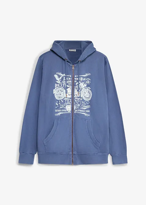 Kapuzen-Sweatjacke aus reiner Baumwolle in blau von vorne - bonprix