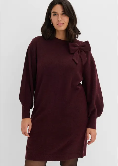 Strickkleid mit Schleifen-Applikation in rot von vorne (Totalaufnahme) - bonprix