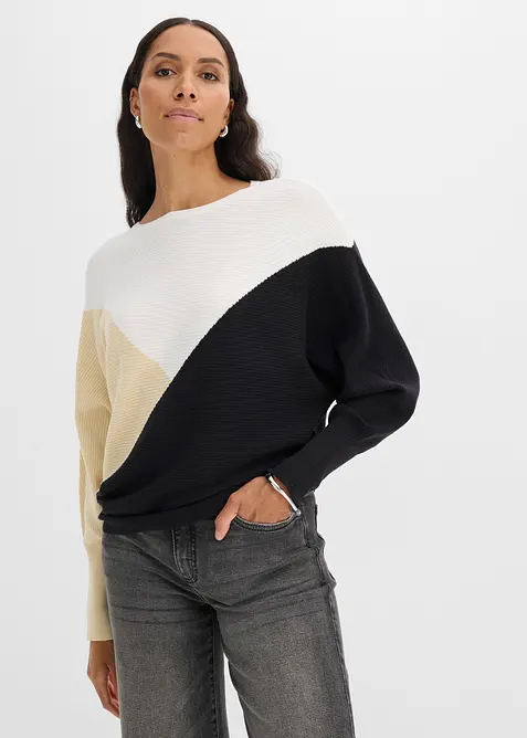 Feinstrickpullover mit Fledermausärmeln in schwarz von vorne (im Anschnitt) - bonprix