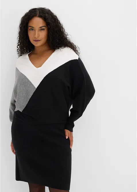 Strickkleid mit Fledermausärmeln in schwarz von vorne (Totalaufnahme) - bonprix
