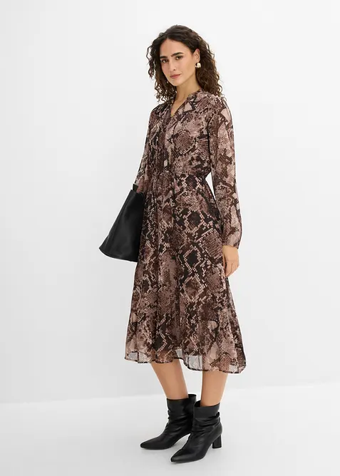Chiffonkleid in braun im Look von vorne (Totalaufnahme) - bonprix