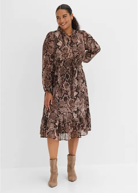 Chiffonkleid in braun von vorne (Totalaufnahme) - bonprix