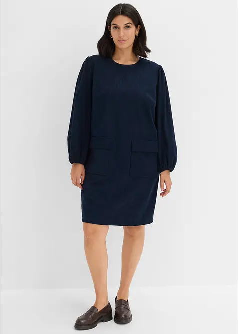 Kord-Kleid mit Taschen in blau von vorne (Totalaufnahme) - bonprix