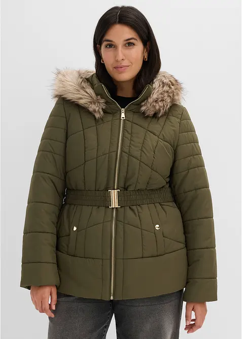 Steppjacke in grün von vorne (im Anschnitt) - bonprix
